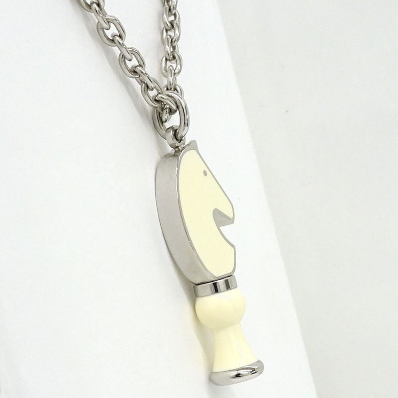 Hermes Necklace Cavalier Metal Silver SV White Accessories — view 5
