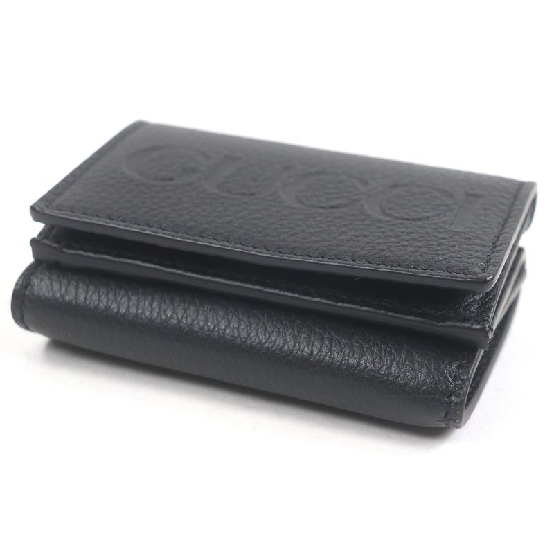Gucci Leather Embossed Logo Compact Wallet Trifold Black — view 4