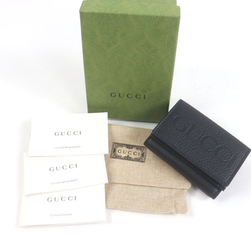 Gucci Leather Embossed Logo Compact Wallet Trifold Black — view 2