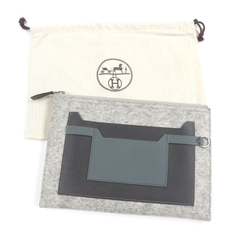 Hermes TOO DOO 29 Felt Vaux Epson Leather Silver Hardware Flat Pouch — view 2