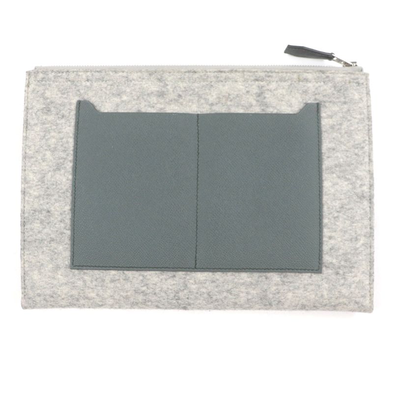 Hermes TOO DOO 29 Felt Vaux Epson Leather Silver Hardware Flat Pouch — view 3