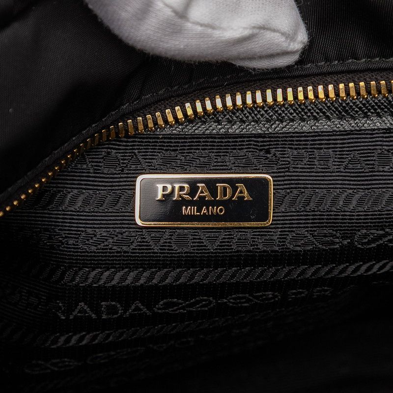 Prada Triangle Logo Plate Shoulder Bag 2-Way 1 Bg308 Black Nylon Leather — view 5