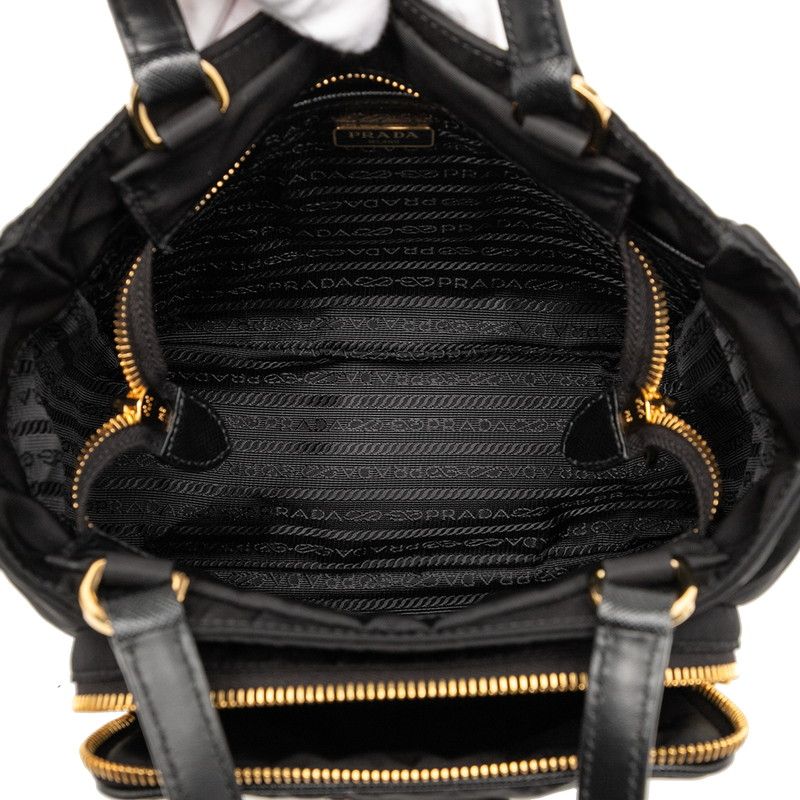 Prada Triangle Logo Plate Shoulder Bag 2-Way 1 Bg308 Black Nylon Leather — view 4