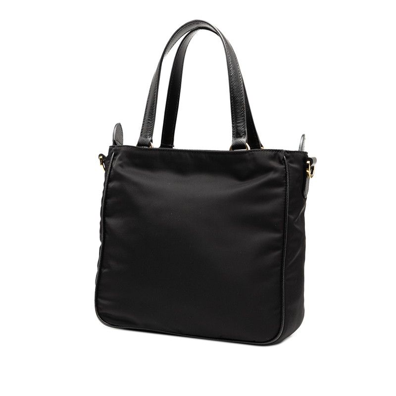 Prada Triangle Logo Plate Shoulder Bag 2-Way 1 Bg308 Black Nylon Leather — view 2