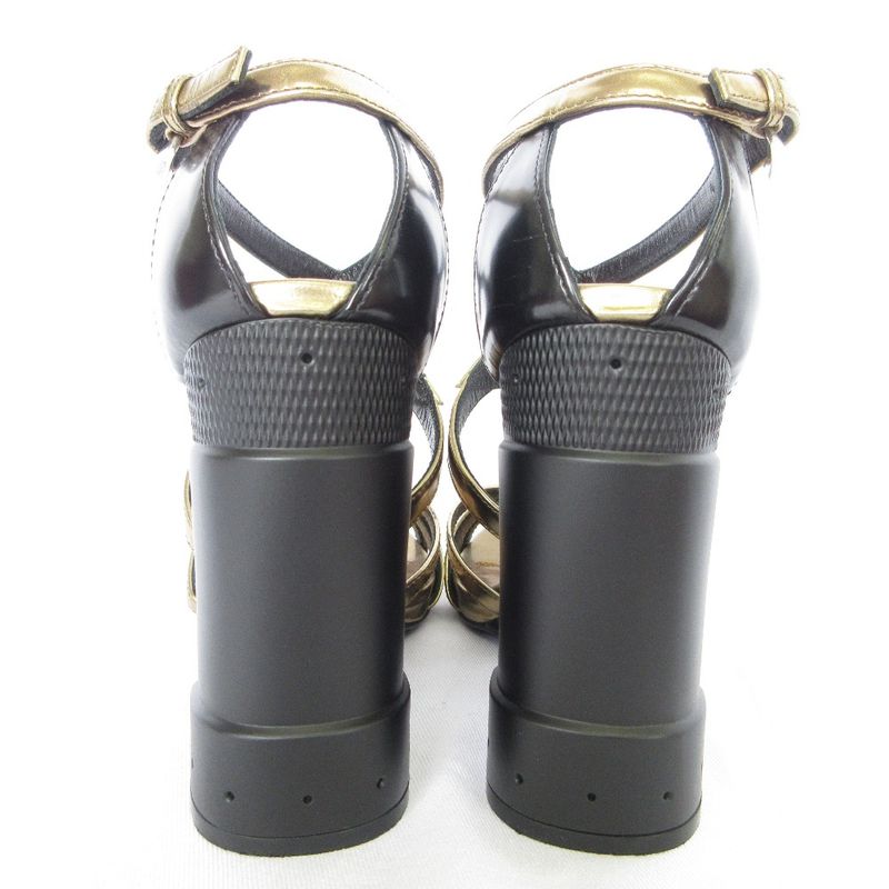 Prada Cross Strap Leather Sandals 36 Gold Color Black — view 3