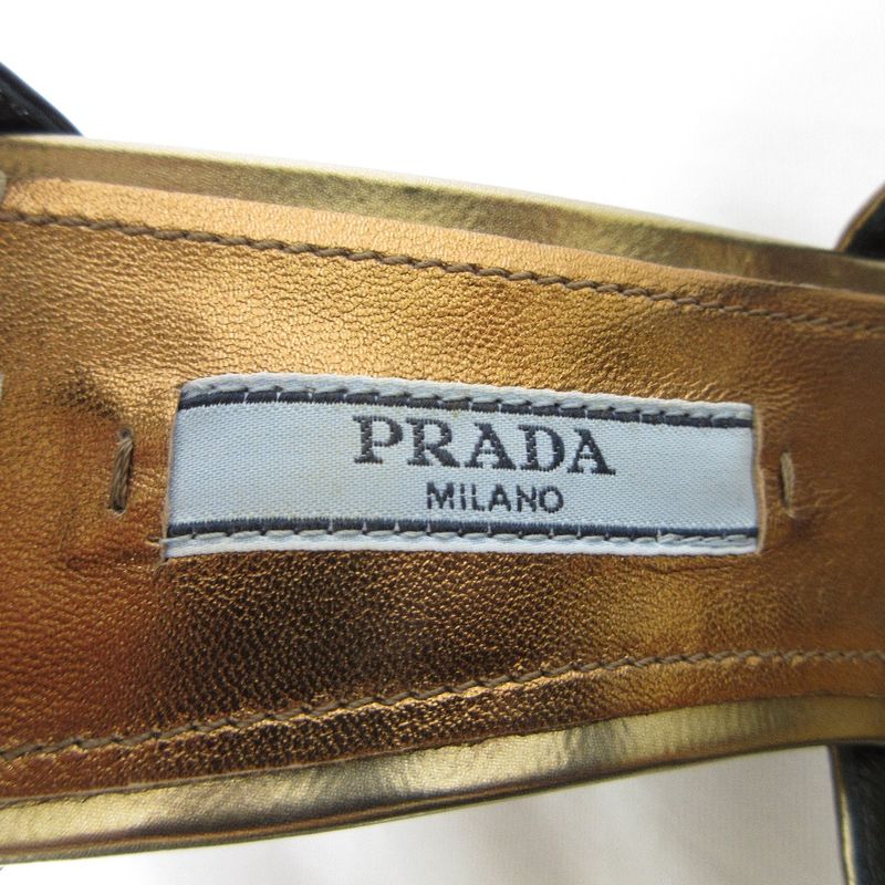 Prada Cross Strap Leather Sandals 36 Gold Color Black — view 6