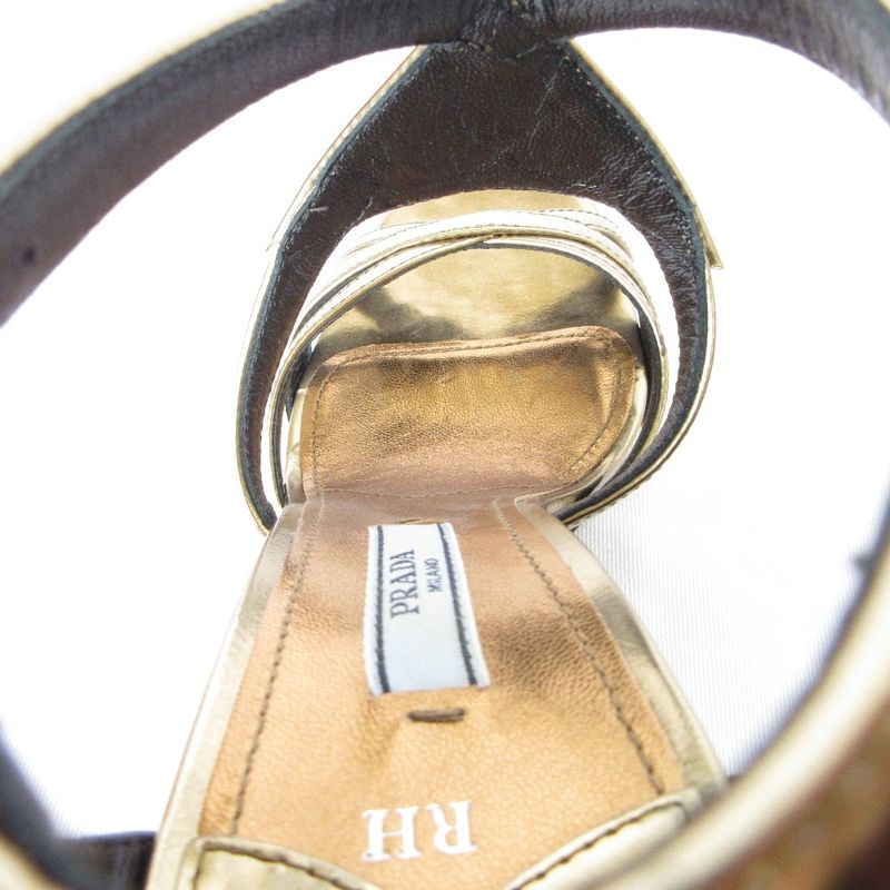Prada Cross Strap Leather Sandals 36 Gold Color Black — view 9