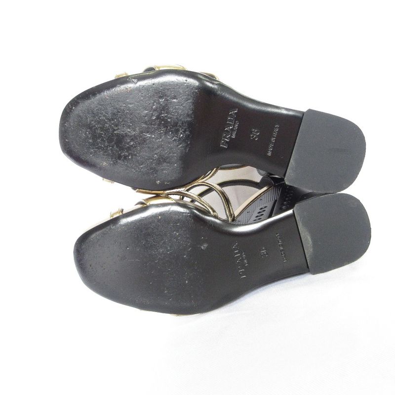 Prada Cross Strap Leather Sandals 36 Gold Color Black — view 5