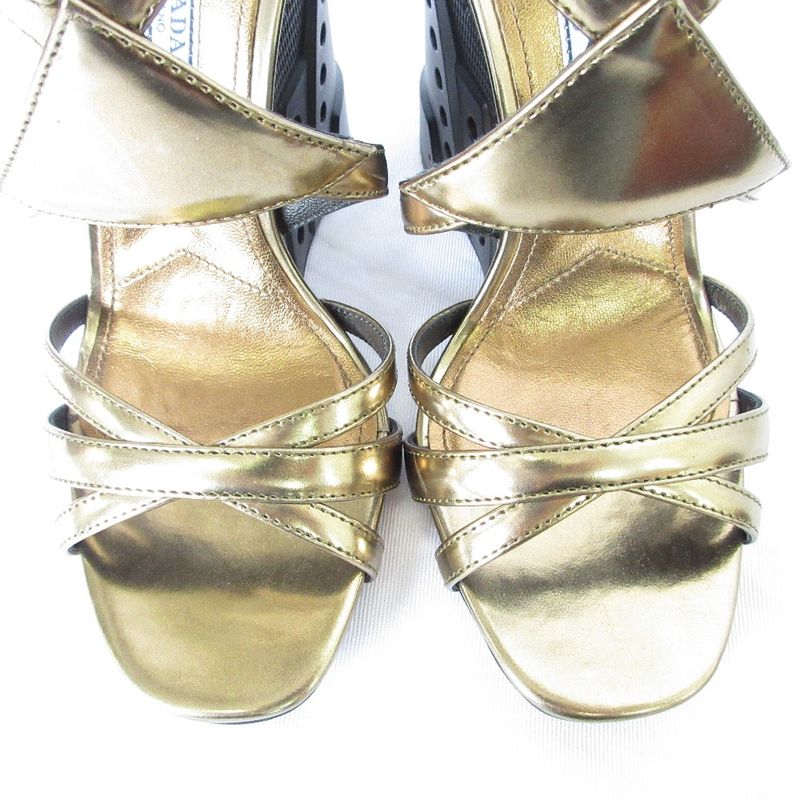 Prada Cross Strap Leather Sandals 36 Gold Color Black — view 4