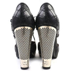 Chanel Coco Mark Quilted Lace Up Leather Pumps Black Silver 36 — view 4