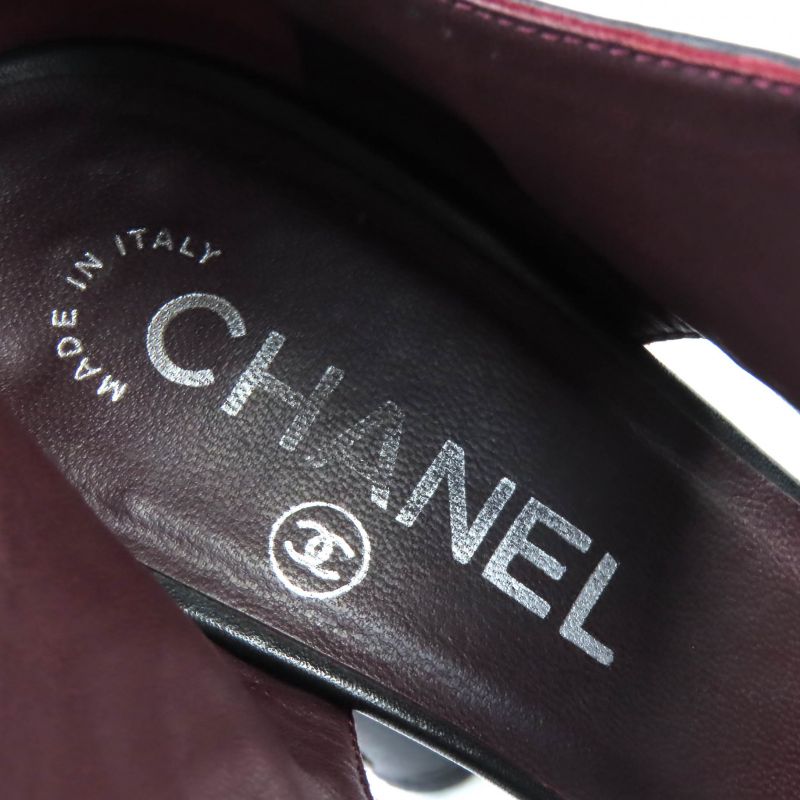 Chanel Coco Mark Quilted Lace Up Leather Pumps Black Silver 36 — view 9