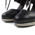Chanel Coco Mark Quilted Lace Up Leather Pumps Black Silver 36 — view 6
