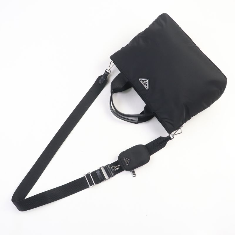 Prada 1 Bg867 re-nylon With Pouch And Shoulder Triangle Logo Leather Use 2-Way — view 8