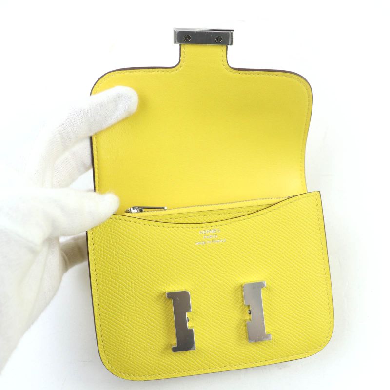 Hermes Constance Slim Vaux Epson Jeanne Naples Silver Hardware Compact Wallet — view 6