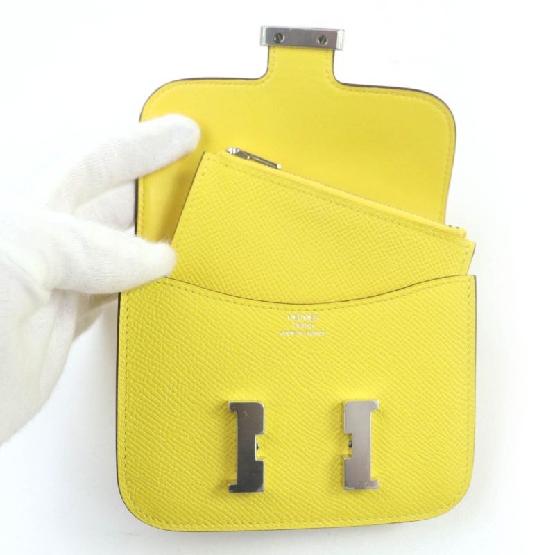Hermes Constance Slim Vaux Epson Jeanne Naples Silver Hardware Compact Wallet — view 7