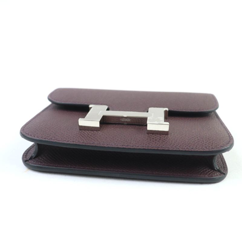 Hermes Constance Slim Vaux Epson Havana Silver Hardware Compact Wallet Engraved — view 4