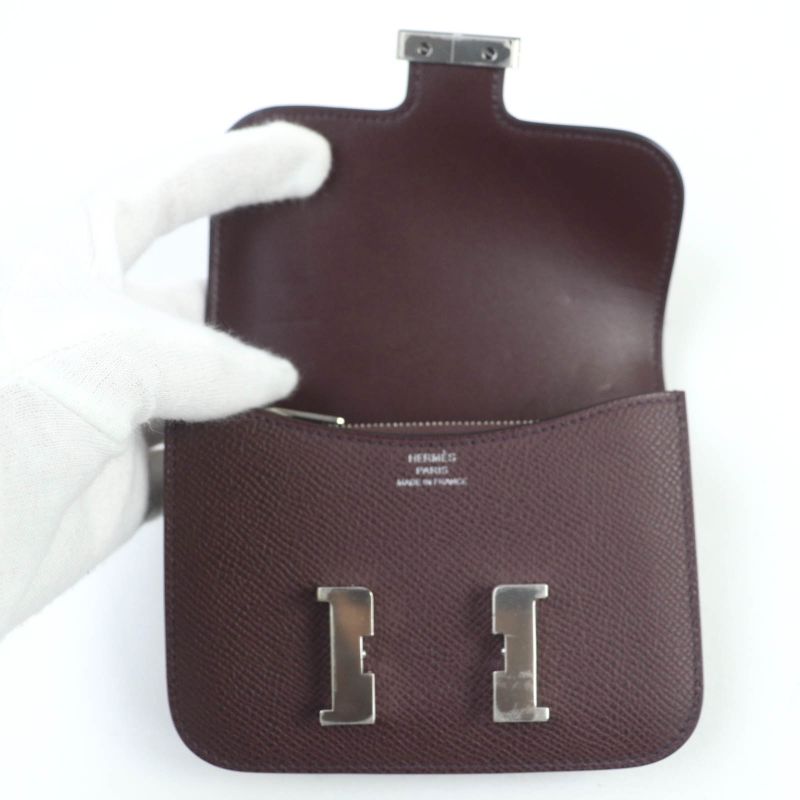 Hermes Constance Slim Vaux Epson Havana Silver Hardware Compact Wallet Engraved — view 6