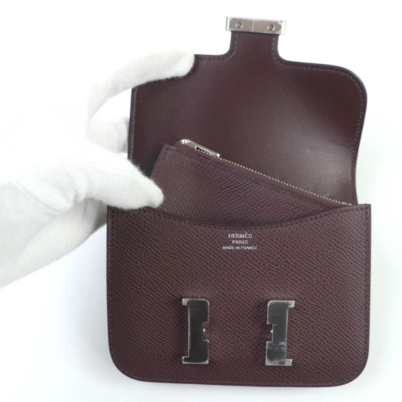 Hermes Constance Slim Vaux Epson Havana Silver Hardware Compact Wallet Engraved — view 7