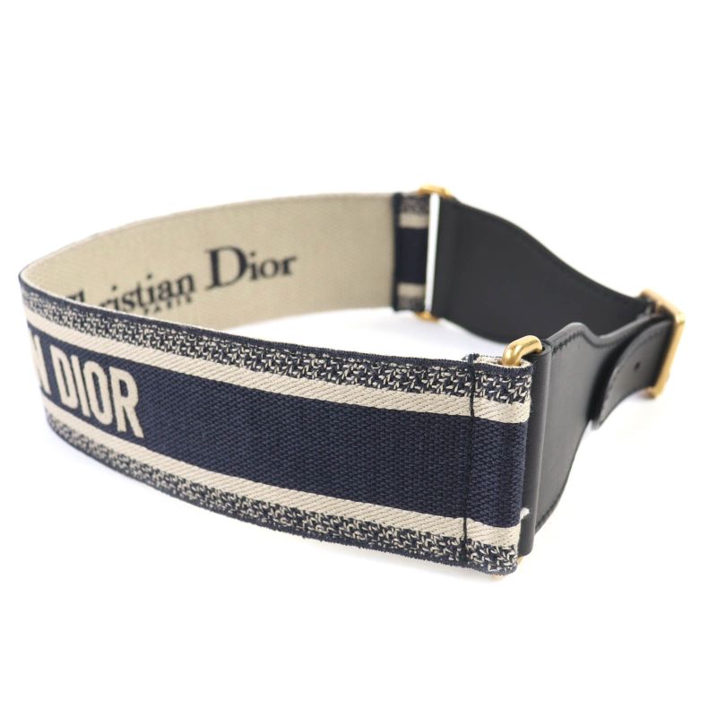 Christian Dior Canvas Logo Embroidery Leather Combi Belt — view 3