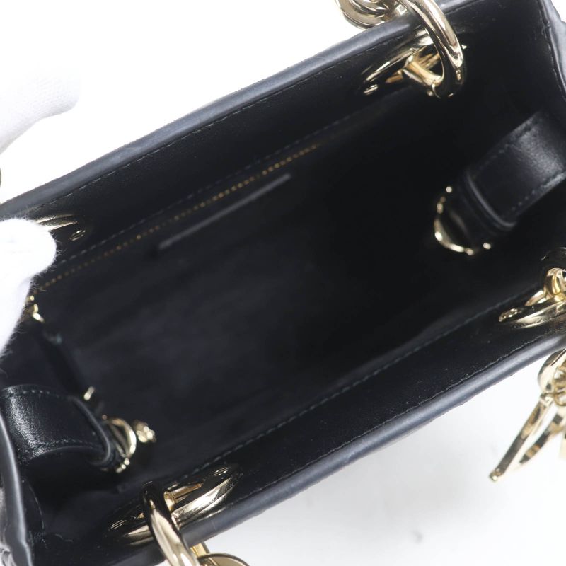 Christian Dior Cannage Lady 95.22 Mini Lambskin 2-Way Shoulder Bag Black — view 8