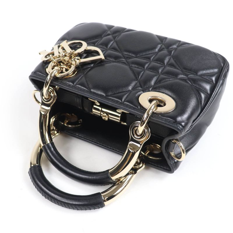 Christian Dior Cannage Lady 95.22 Mini Lambskin 2-Way Shoulder Bag Black — view 5