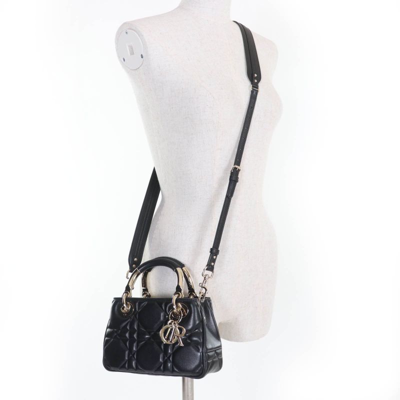 Christian Dior Cannage Lady 95.22 Mini Lambskin 2-Way Shoulder Bag Black — view 9