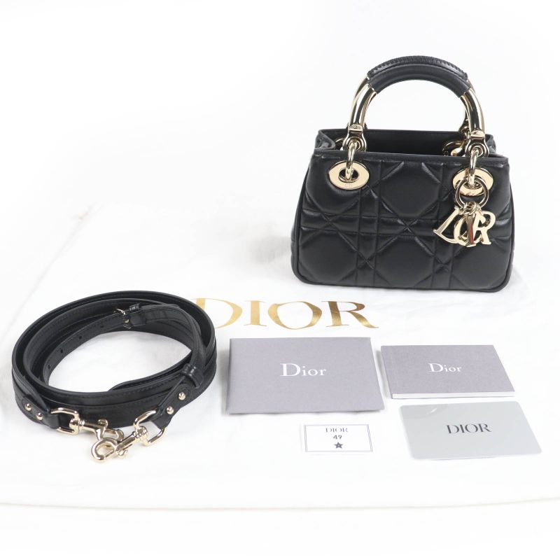 Christian Dior Cannage Lady 95.22 Mini Lambskin 2-Way Shoulder Bag Black — view 2