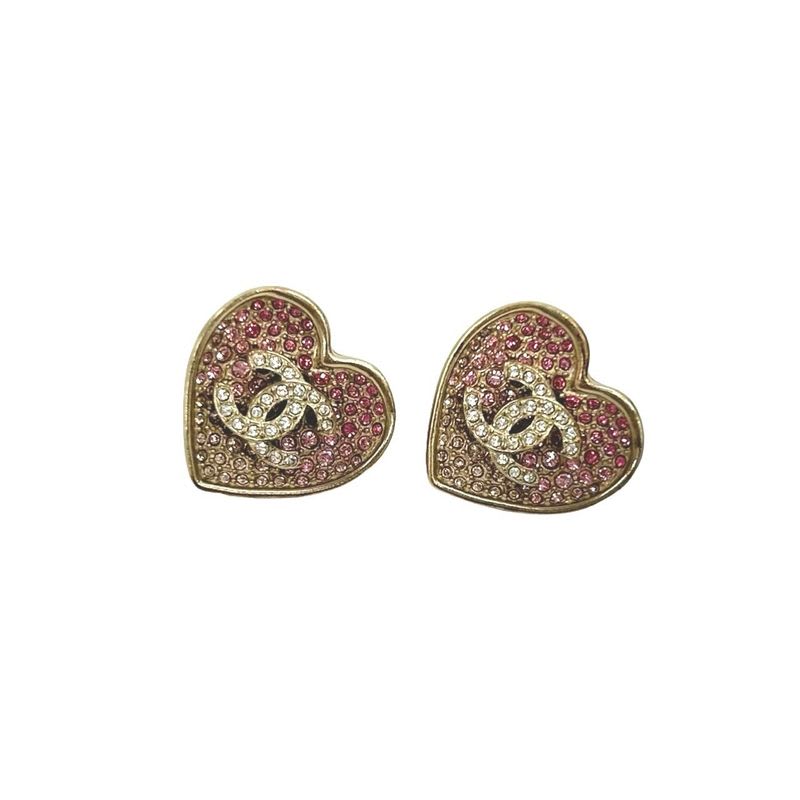 Chanel Coco Mark Heart Rhinestone Metal Earrings 23CP — view 4