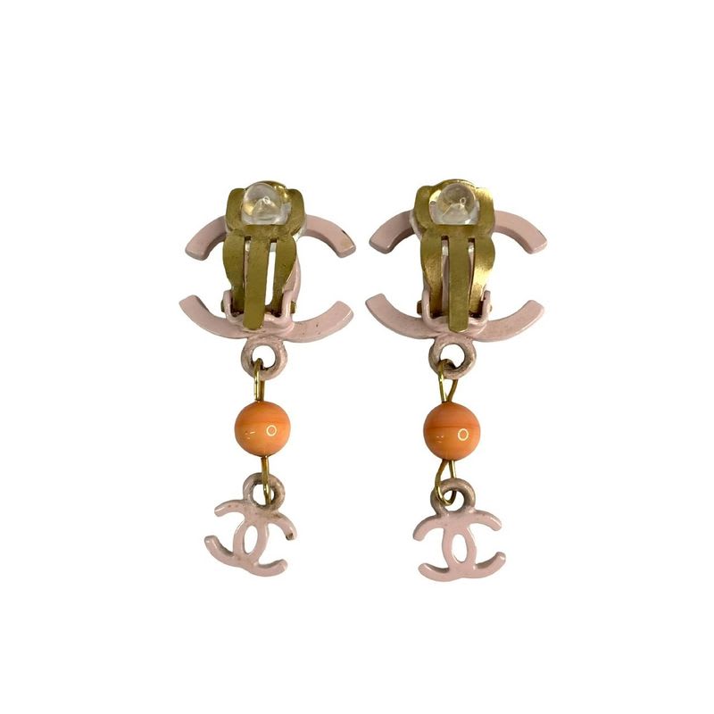 Chanel Coco Mark Motif Earrings Ear Cuff Accessories Gold Pink 03S — view 5