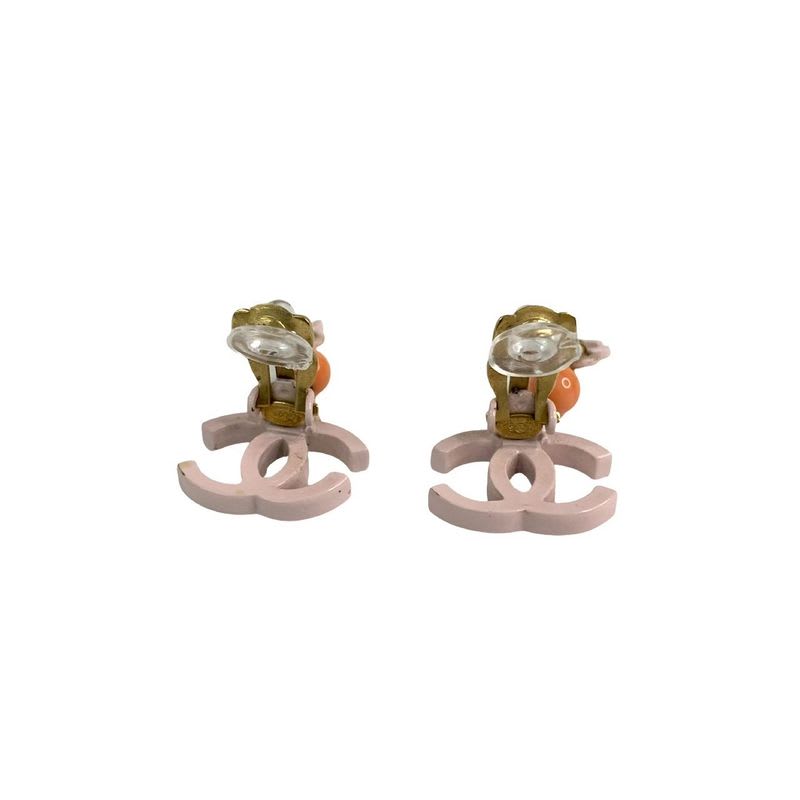 Chanel Coco Mark Motif Earrings Ear Cuff Accessories Gold Pink 03S — view 6