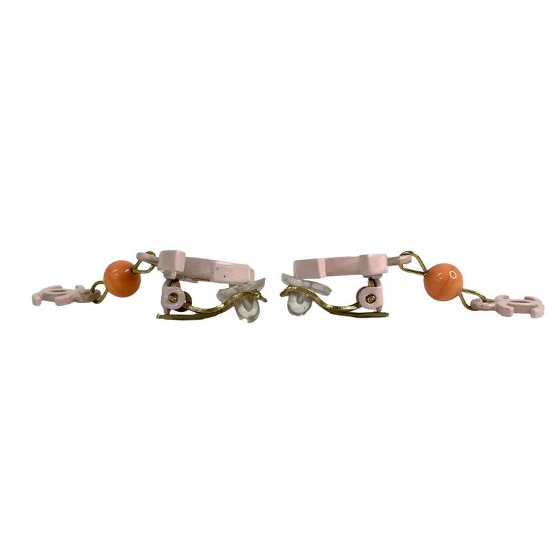 Chanel Coco Mark Motif Earrings Ear Cuff Accessories Gold Pink 03S — view 3