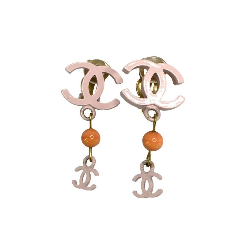 Chanel Coco Mark Motif Earrings Ear Cuff Accessories Gold Pink 03S — view 4
