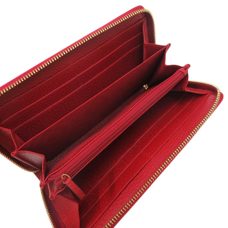Gucci Tricolor Print Zip Around Wallet Canvas Leather Red Long — view 6