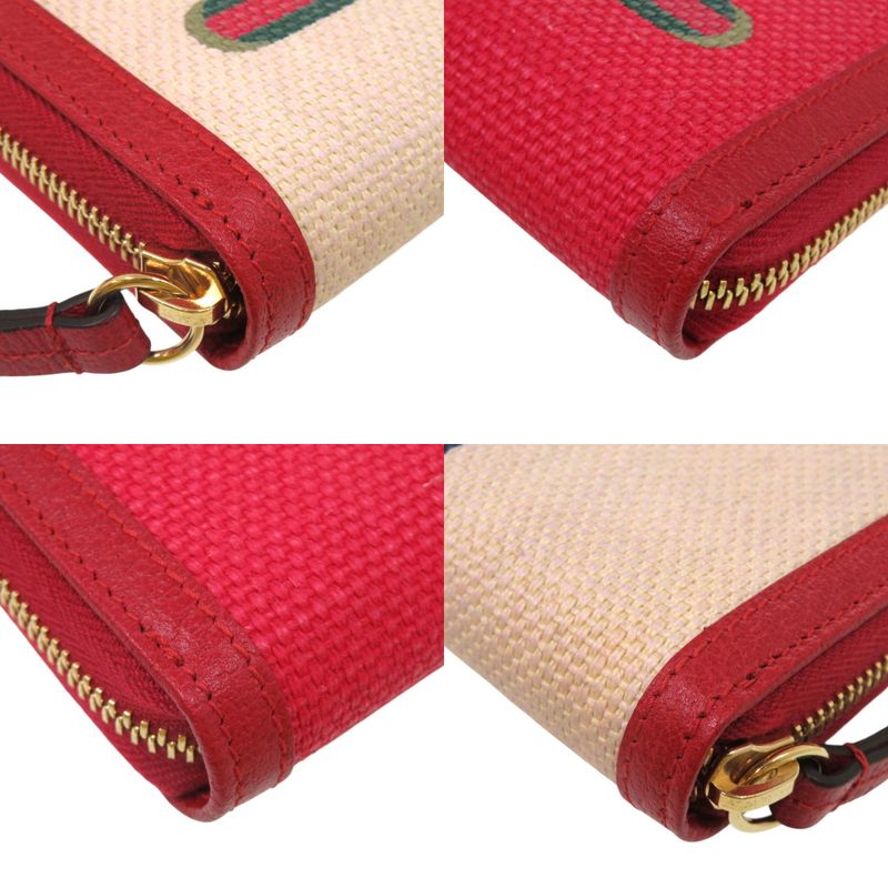 Gucci Tricolor Print Zip Around Wallet Canvas Leather Red Long — view 4