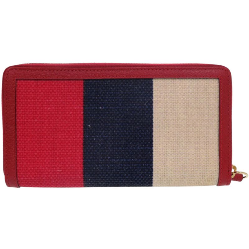 Gucci Tricolor Print Zip Around Wallet Canvas Leather Red Long — view 3