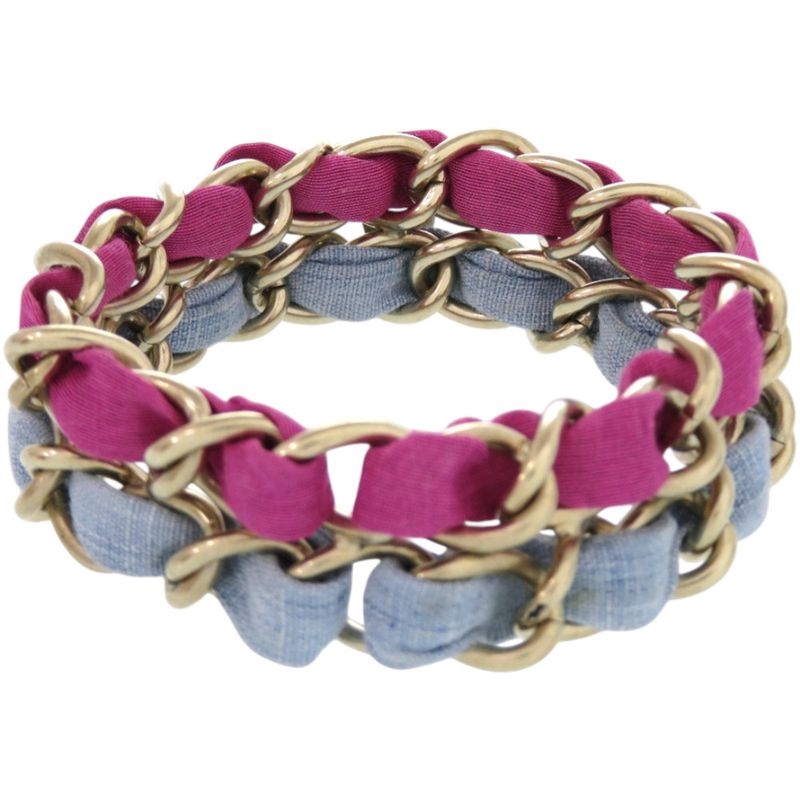 Chanel 2 Chain Coco Mark Metal Fabric Purple Light Blue Bracelet 0837 — view 3