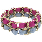 Chanel 2 Chain Coco Mark Metal Fabric Purple Light Blue Bracelet 0837 — view 3