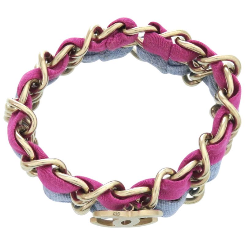 Chanel 2 Chain Coco Mark Metal Fabric Purple Light Blue Bracelet 0837 — view 4
