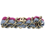 Chanel 2 Chain Coco Mark Metal Fabric Purple Light Blue Bracelet 0837 — view 5