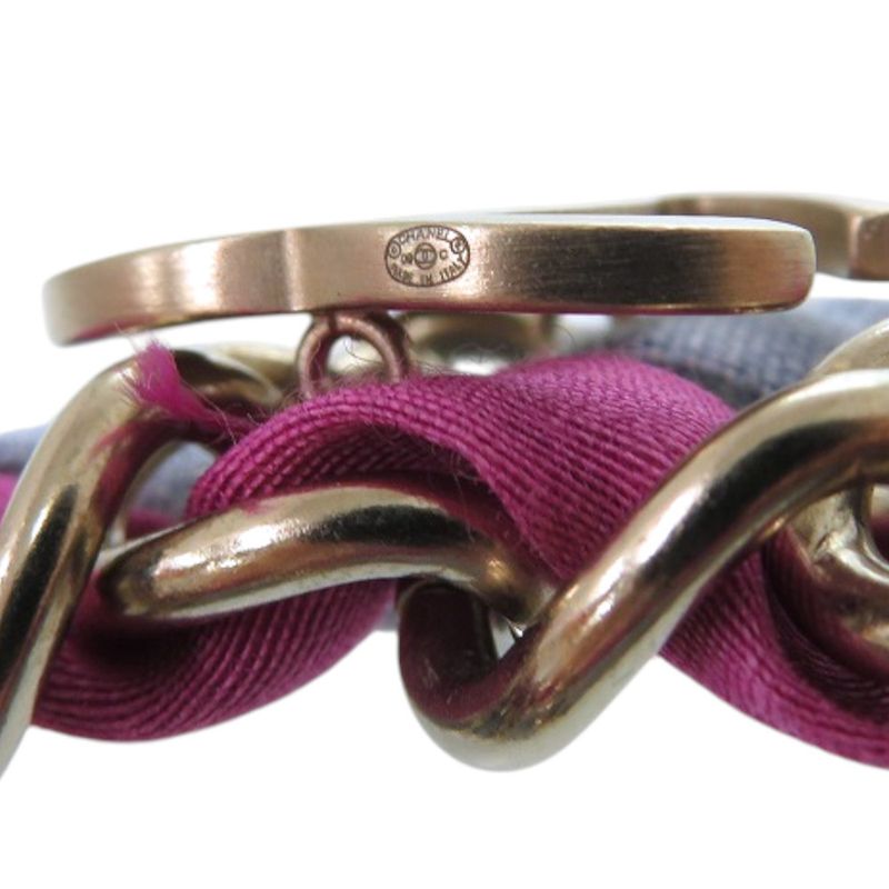 Chanel 2 Chain Coco Mark Metal Fabric Purple Light Blue Bracelet 0837 — view 6