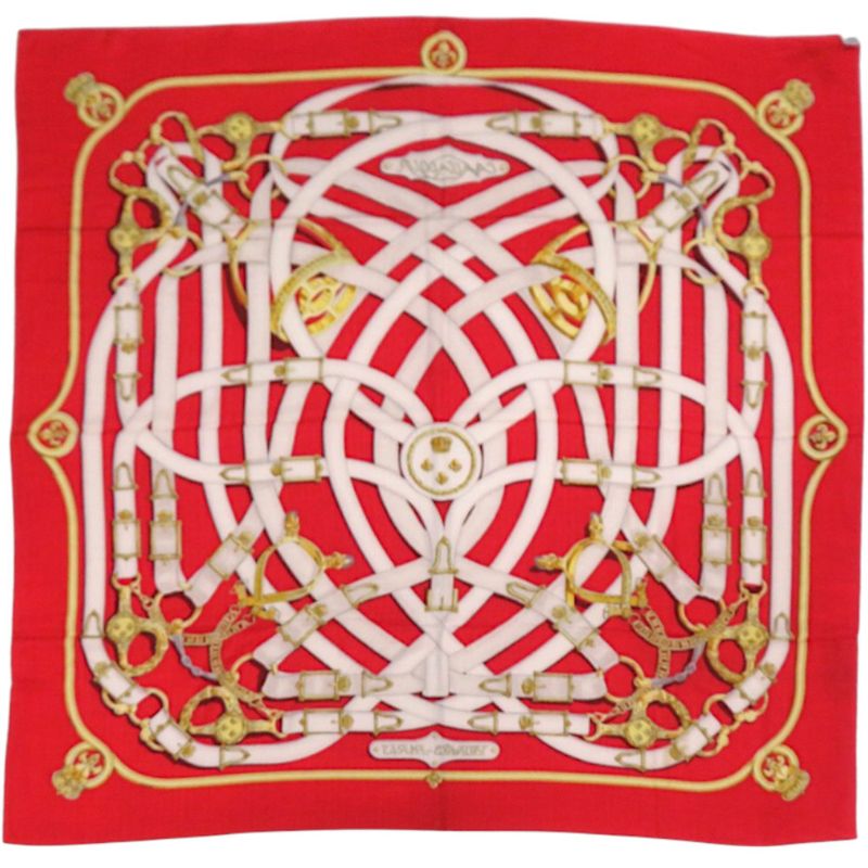Hermes Carre 140 Cavalcadour Cashmere Silk Red Scarf 1379 — view 3