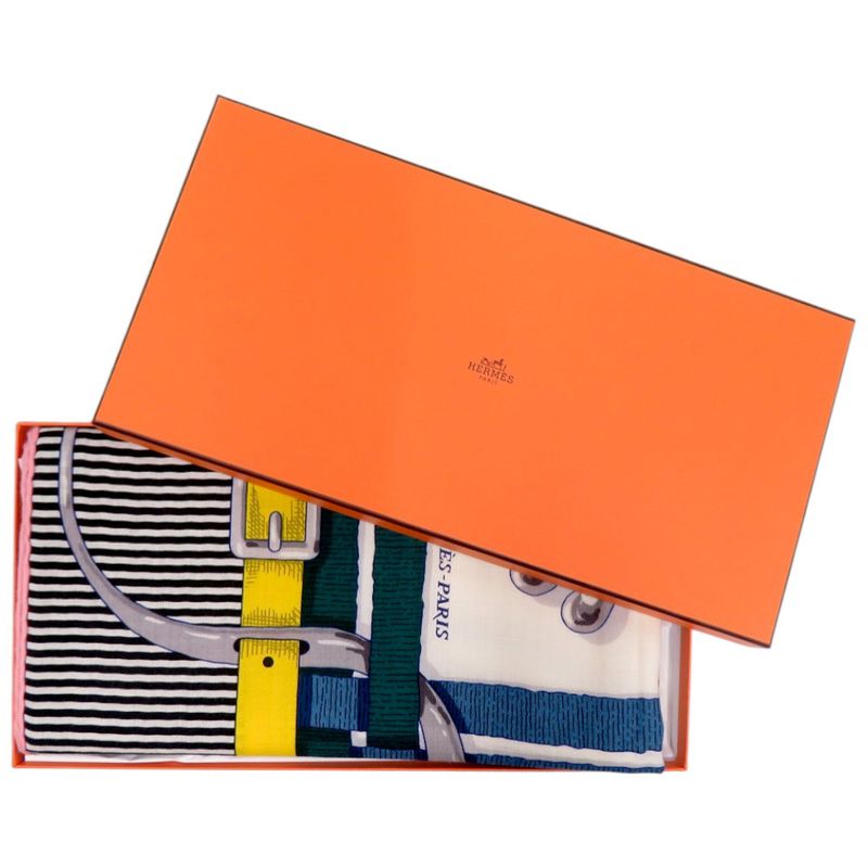 Hermes Carre Geant 140 MORS A Jouets Horsebit Cashmere Silk Black Scarf — view 2