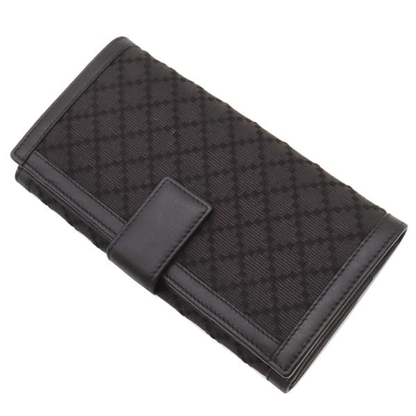 Gucci Long Wallet Diamante Fabric Leather Wool Black and Brown Gold Hardware — view 2