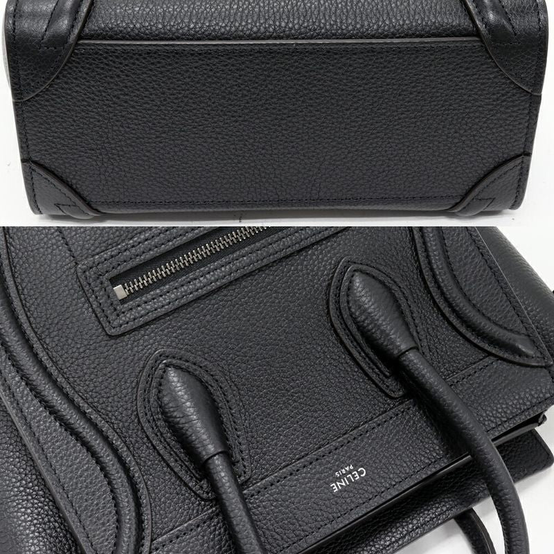 Celine Hand Tote Shoulder Bag Luggage Nano Shopper Drummed Calfskin Black 2-Way — view 6