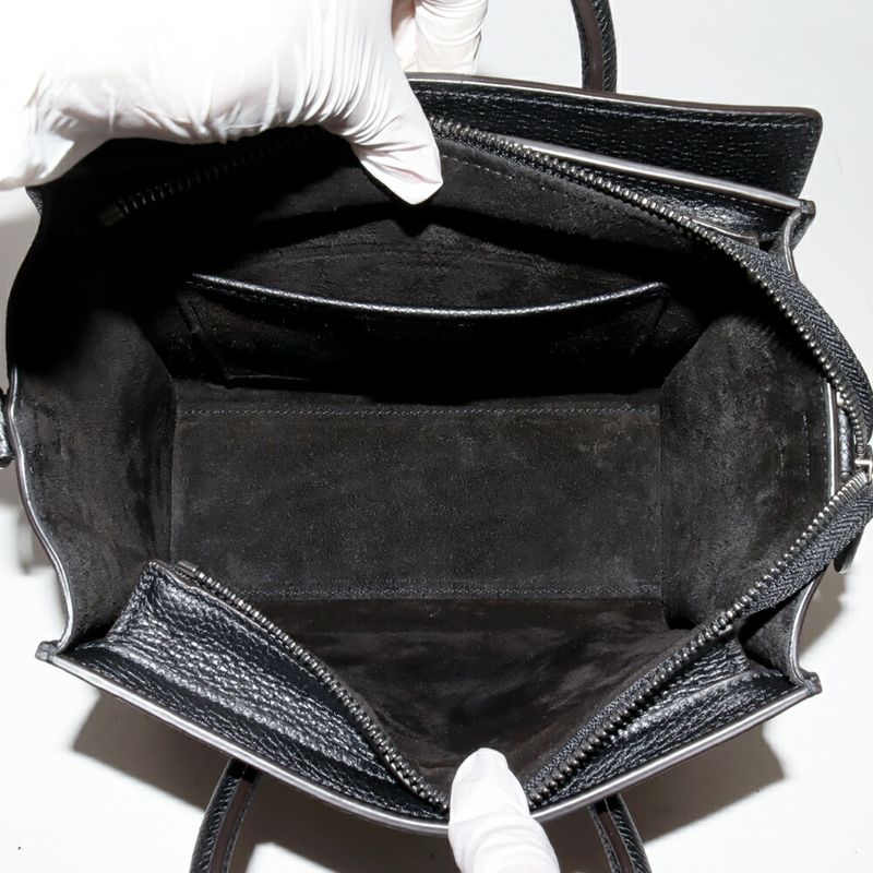 Celine Hand Tote Shoulder Bag Luggage Nano Shopper Drummed Calfskin Black 2-Way — view 5