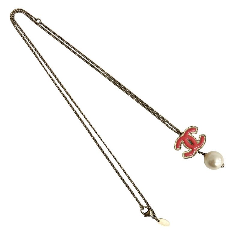 Chanel Coco Mark Swing Pearl GP Faux Necklace Pendant Gold 13S — view 5