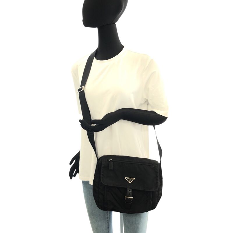 Prada Tessuto Triangle Logo Plate Black Silver Hardware Nylon Leather — view 7