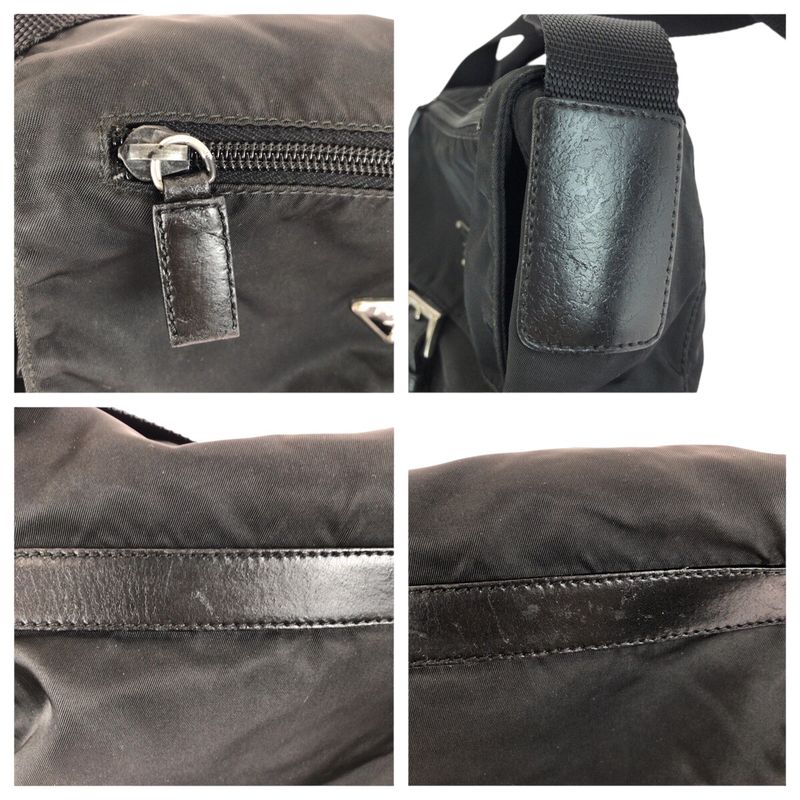 Prada Tessuto Triangle Logo Plate Black Silver Hardware Nylon Leather — view 6