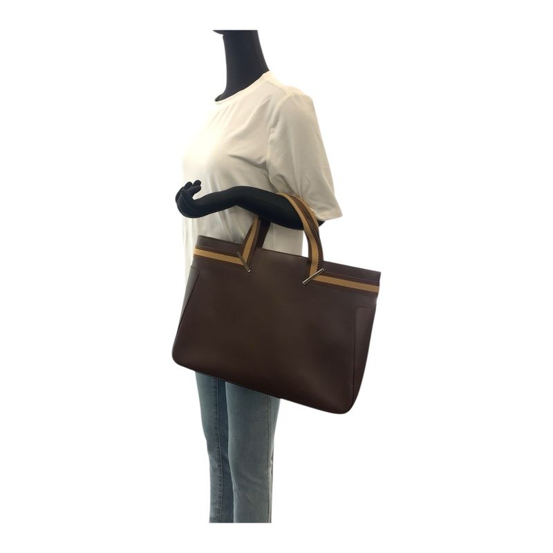 Gucci Sherry Line Brown Beige Silver Hardware Leather Tote Bag Handbag — view 7