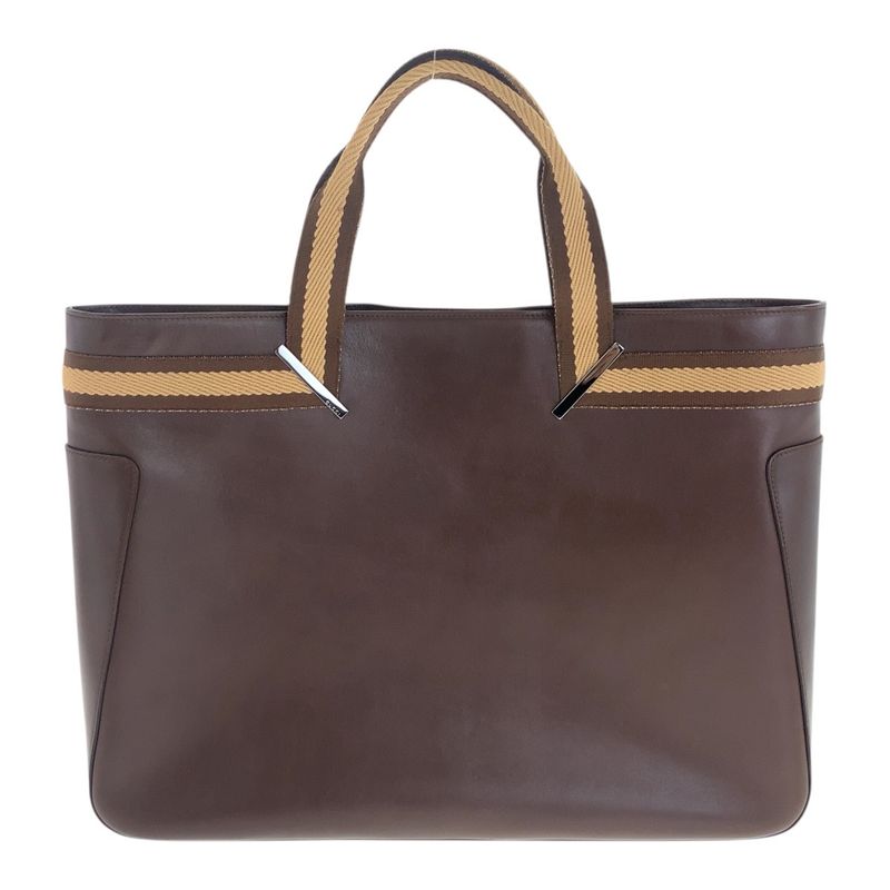 Gucci Sherry Line Brown Beige Silver Hardware Leather Tote Bag Handbag — view 2